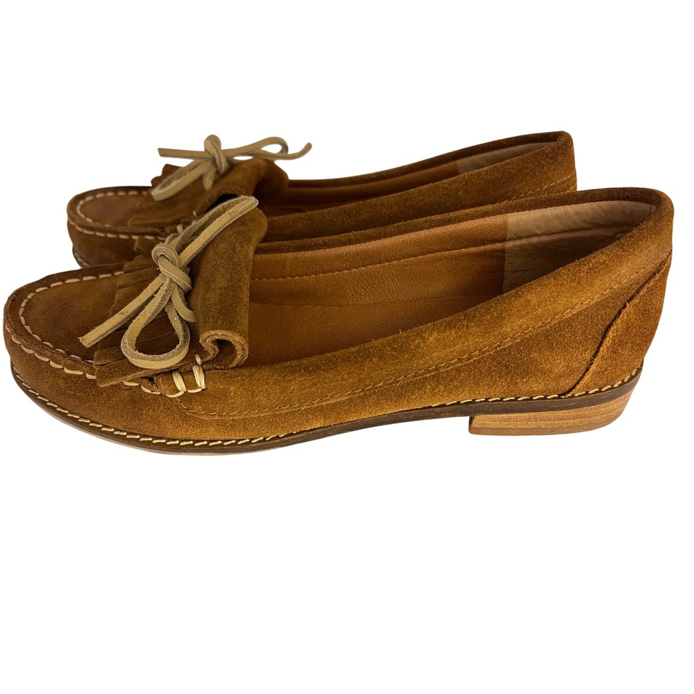Lucky Brand Brown Suede Fringe Moccasin Loafers Womens Size 7.5 Bow SlipOn Shoes - Picture 3 of 3